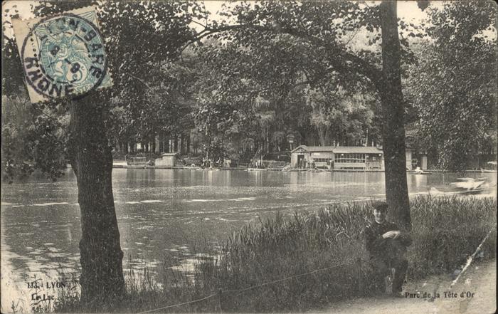Lyon France Lac Parc de la Tete d_Or Stempel auf AK