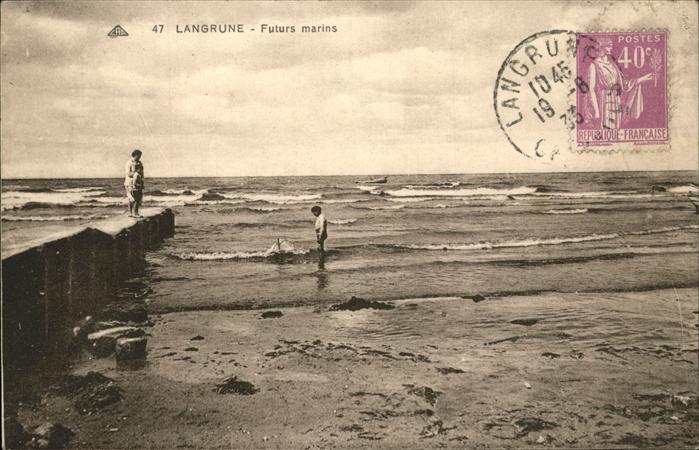Langrune-sur-Mer Futurs marins plage Stempel auf AK