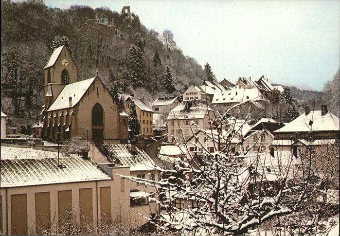 Ferrette Haut-Rhin Vue generale sous la neige eglise chate