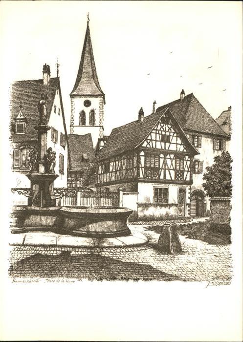 Ammerschwihr Place de la Sinne Eglise Brunnen Künstl
