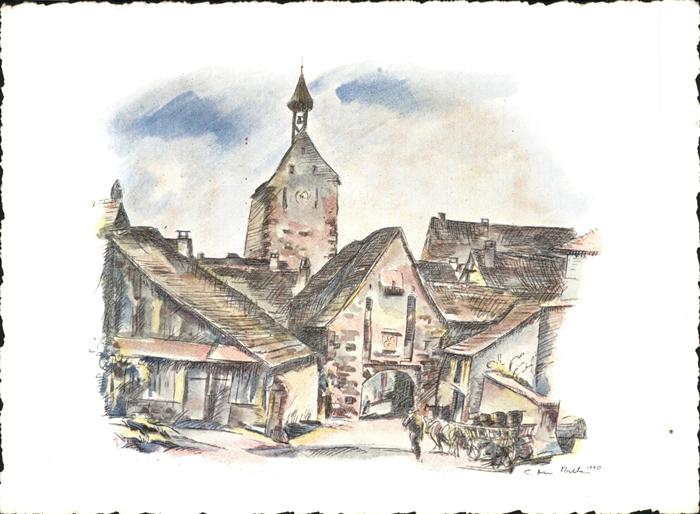 Riquewihr Haut Rhin Porte haute et Dolder Künstlerkarte