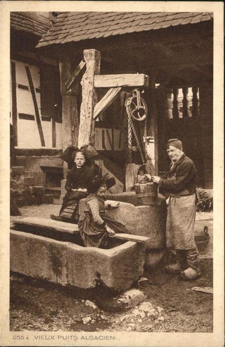 Brunnen Bauwerke Tracht Elsass Bauern
