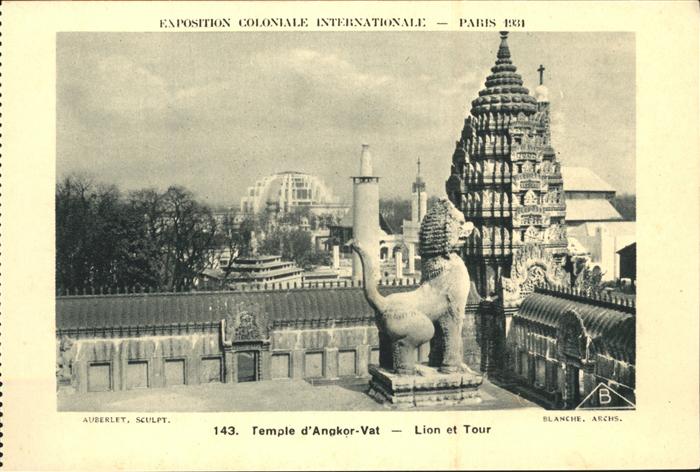 Exposition Coloniale Paris 1931 Temple d Angkor Vat Tour Lion