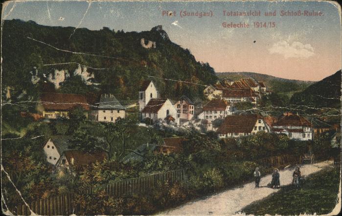 Pfirt Totalansicht mit Schloss Ruine Gefechte