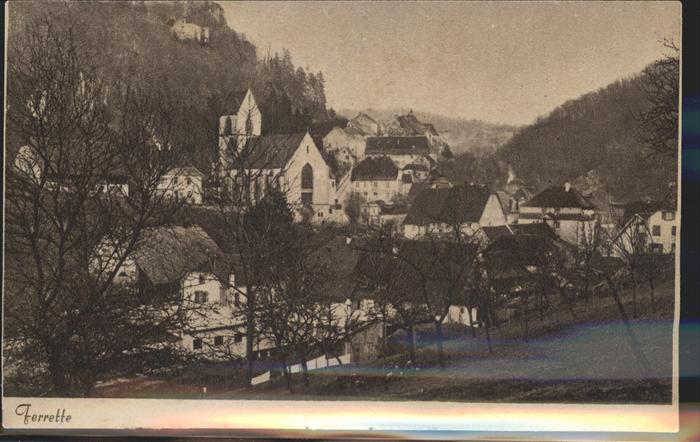 Ferrette Haut-Rhin Ortsansicht mit Kirche