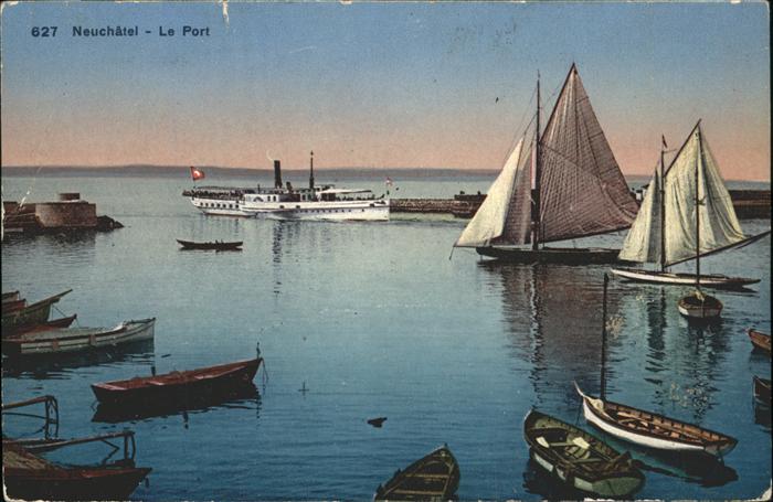 Segelboote Neuchatel Port Hafen Seitenraddampfer