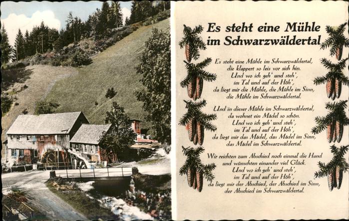 Liederkarte Es steht eine Mühle im Schwarzwäldertal