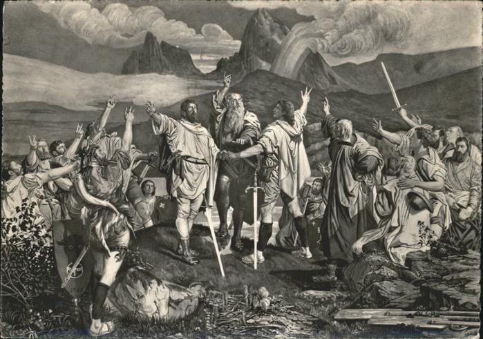 Tell Wilhelm Rütlischwur Wandgemälde E. Stückelberg