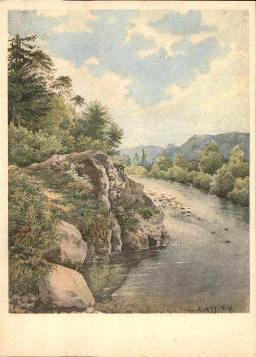 KELLER Gottfried Zuerich (1819-1890) Kuenstlerkarte Sihllandschaft