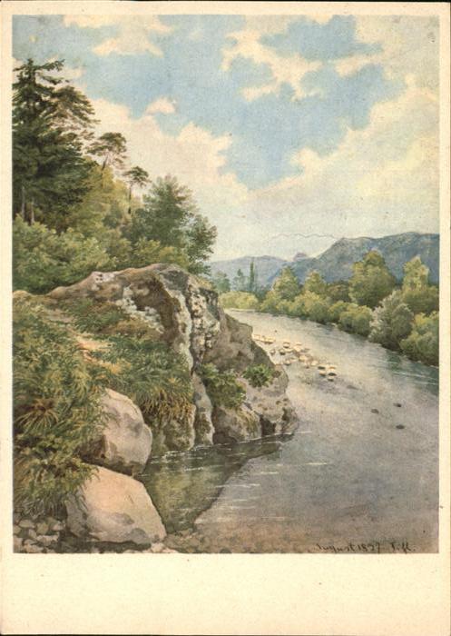 KELLER Gottfried Zuerich (1819-1890) Kuenstlerkarte Sihl Landschaft