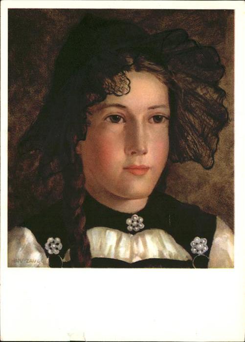 Kuenstlerkarte Hans Zaugg Mädchen Bern Sonntagstracht