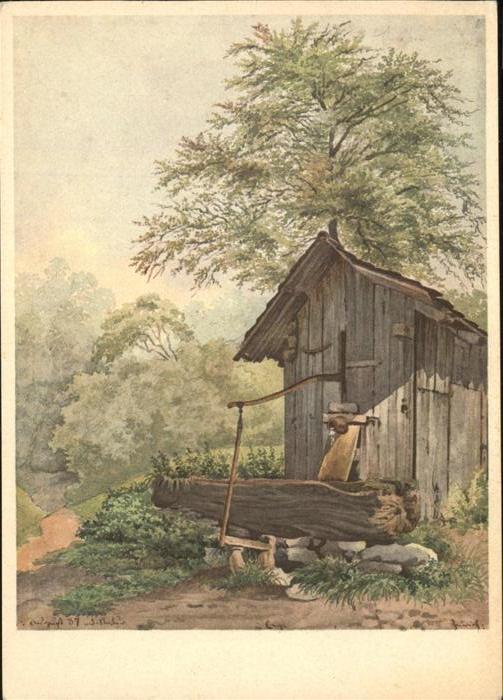 KELLER Gottfried Zuerich (1819-1890) Kuenstlerkarte Bretterhuette mit Ziehbrunne