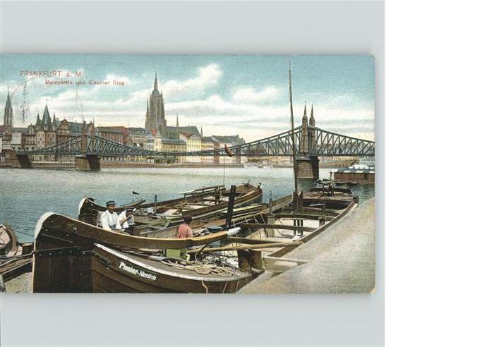 Frankfurt Main Mainpartie Eiserner Steg Bruecke Kirche Schiff