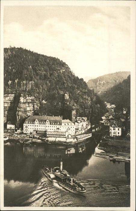 Herrnskretschen Boehmen Flusspartie Dampfschiff