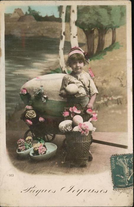 Ostern Easter Paques Ostereier Rosen Kind Frankreich