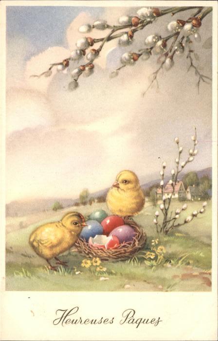 Ostern Easter Paques Küken Ostereier Weidenkätzchen Frankrei