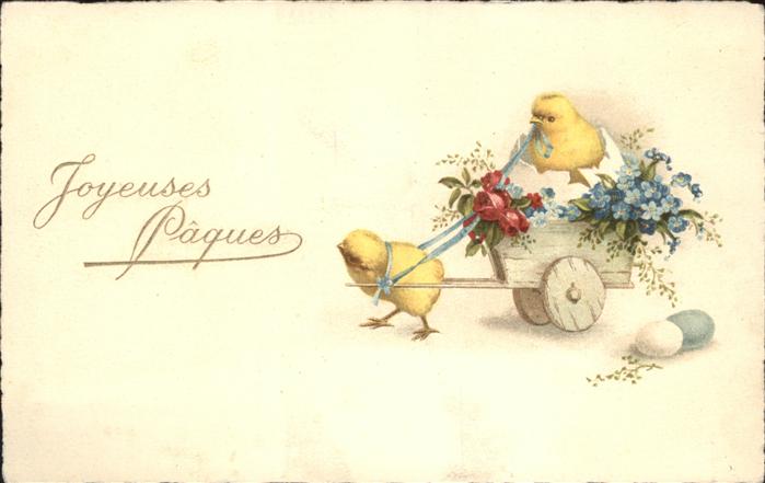Ostern Easter Paques Küken Holzwagen Blumen Ostereier Frankr