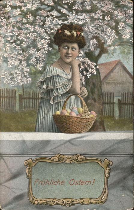 Ostern Easter Paques Frau Baum Ostereier