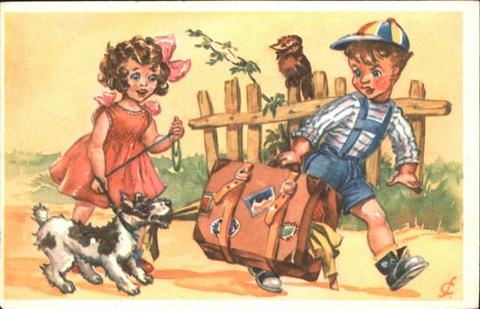 Hunde Kinder Reisekoffer Vogel