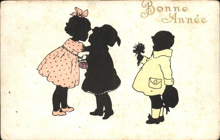 Scherenschnitt Schattenbildkarte Neujahr Kinder