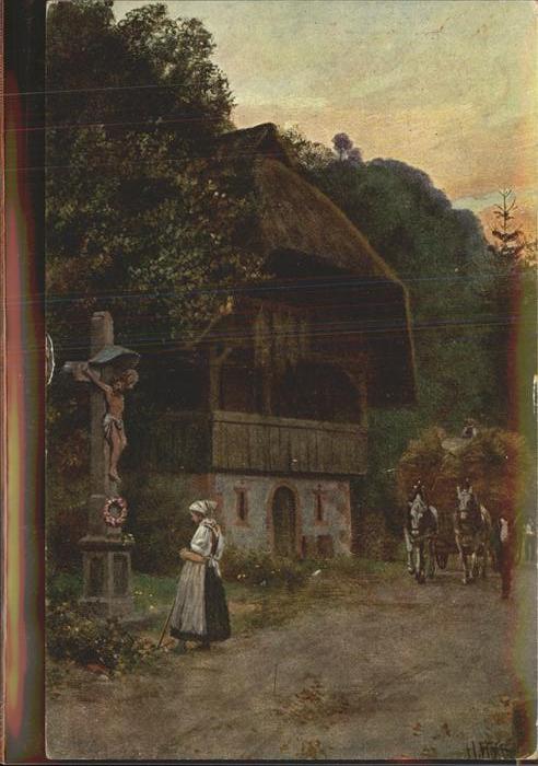 Hoffmann Heinrich Nr. 197 Heimkehr Ernte Pferde Heuwagen