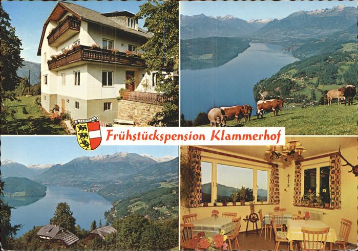 Fresach Pension Klammerhof Viehweide Kuh Wappen Panorama mit Millstaetter See