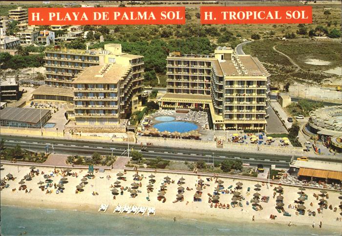 Palma de Mallorca Hoteles Playa de Palma Sol y Tropical Sol Strand Fliegeraufnah