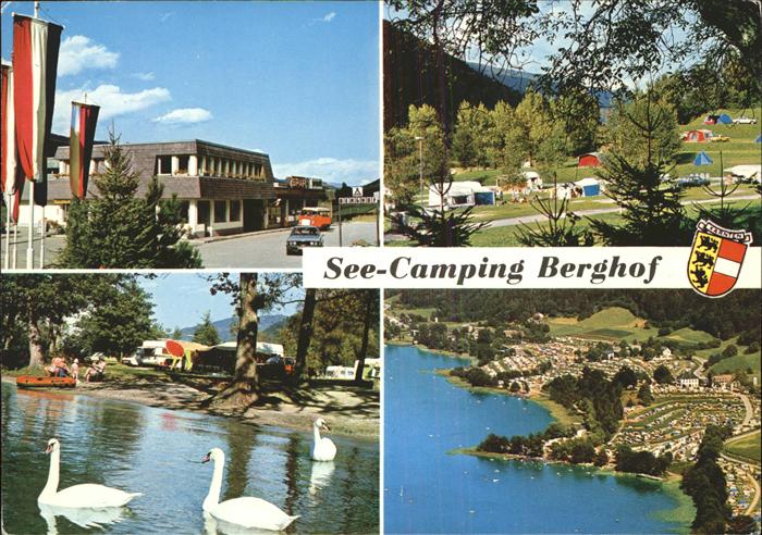 Landskron Kaernten See Camping Berghof Ossiachersee Schwan Wappen Fliegeraufnahm