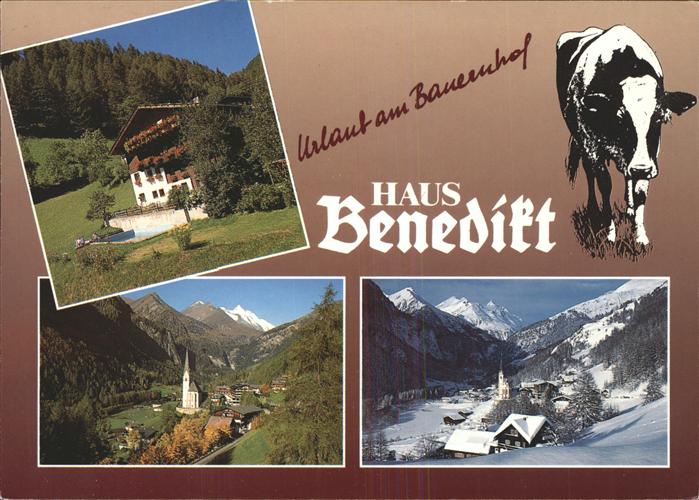 Heiligenblut Kaernten Brauernhof Haus Benedikt Kuh Ortsansicht mit Kirche Hohe T