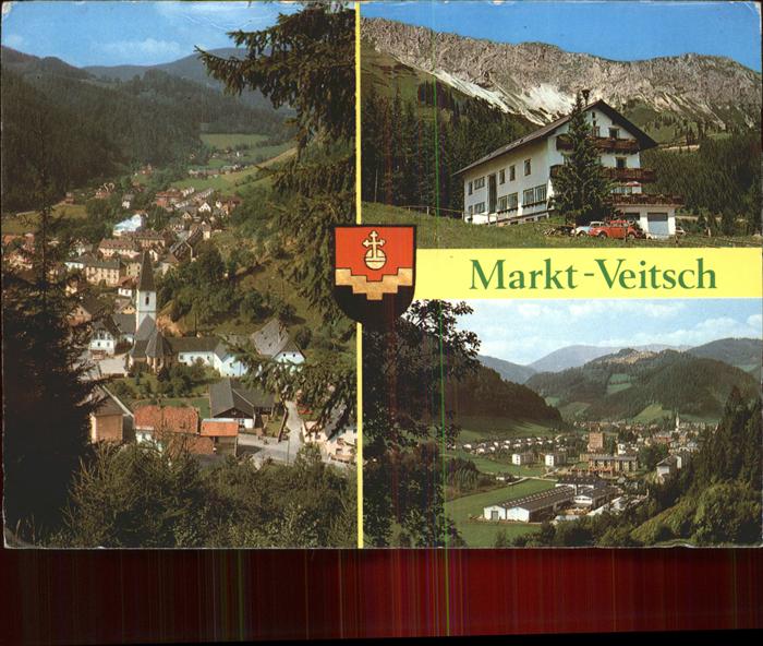 Veitsch Alpengasthof Scheikl gegen Hohe Veitsch Panorama Kirche Wappen