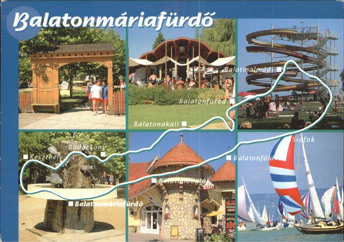 Balatonmariafuerdo Badespass am Plattensee Segelboot Rutschbahn Brunnen