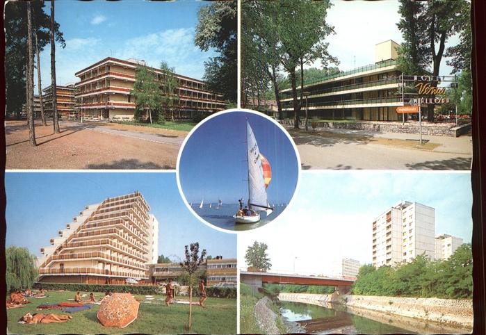 Siofok Hotel Venus Liegewiese Plattensee Segelboot Kanal Hochhaus