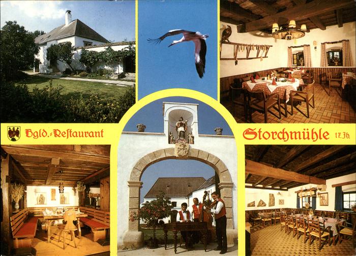 Oslip Restaurant Storchmuehle Wappen Storch Musik Instrument