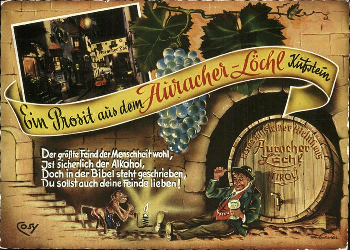 Kufstein Tirol Gasthaus Auracher Loechl Weinfass Karikatur Affe Roemerhofgasse T
