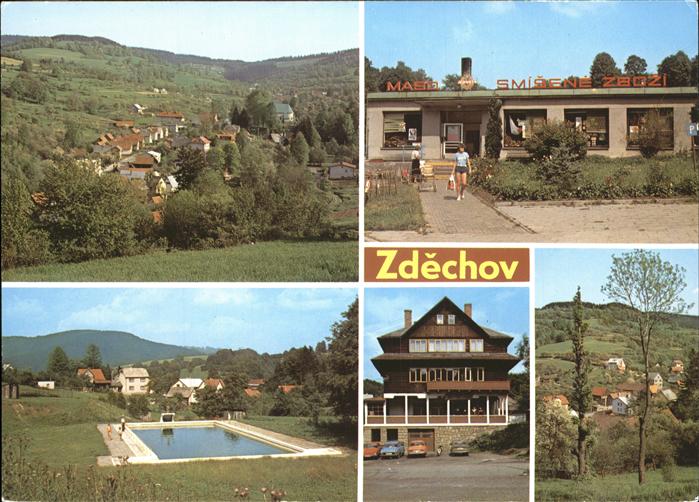Zdechov Vsetin Celkovy pohled Prodejna Jednoty Koupaliste Hotel Zdechov Horni ca