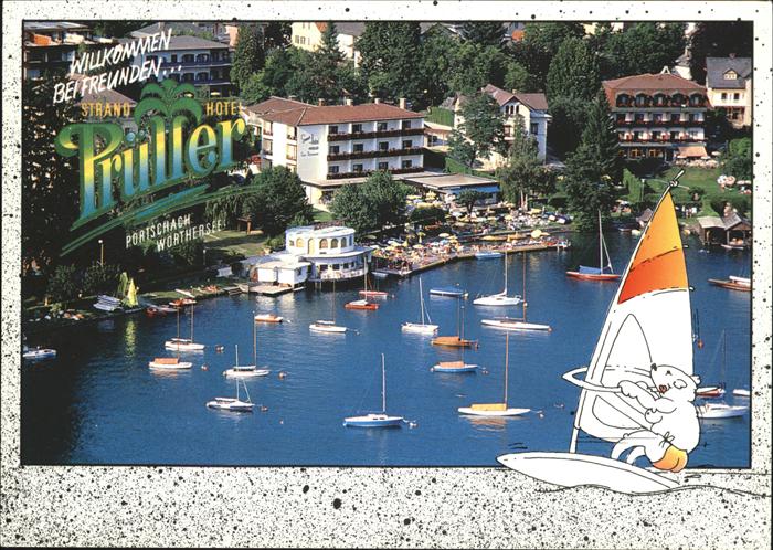 Poertschach Woerthersee Strandhotel Prueller Gartenrestaurant Boot Karikatur Fli