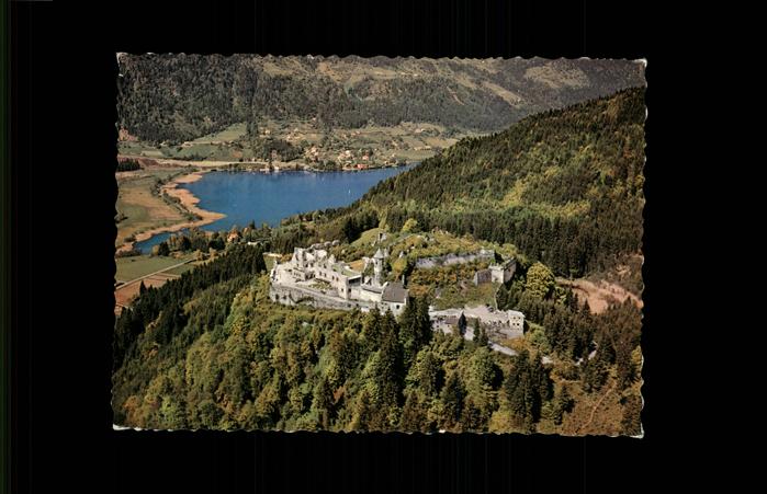 Ossiachersee Fliegeraufnahme Ruine Landskron Restaurant See