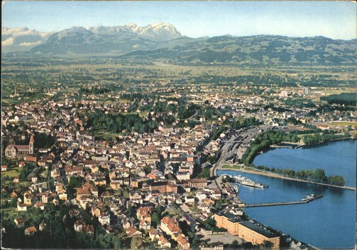 Bregenz Vorarlberg Hafen mit Saentis Appenzeller Alpen Fliegeraufnahme