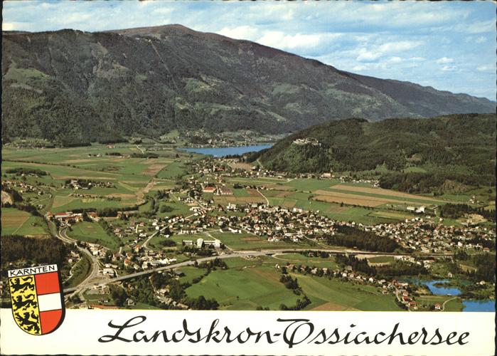 Landskron Kaernten gegen Ossiachersee Gerlitzen Burgruine Wappen Fliegeraufnahme