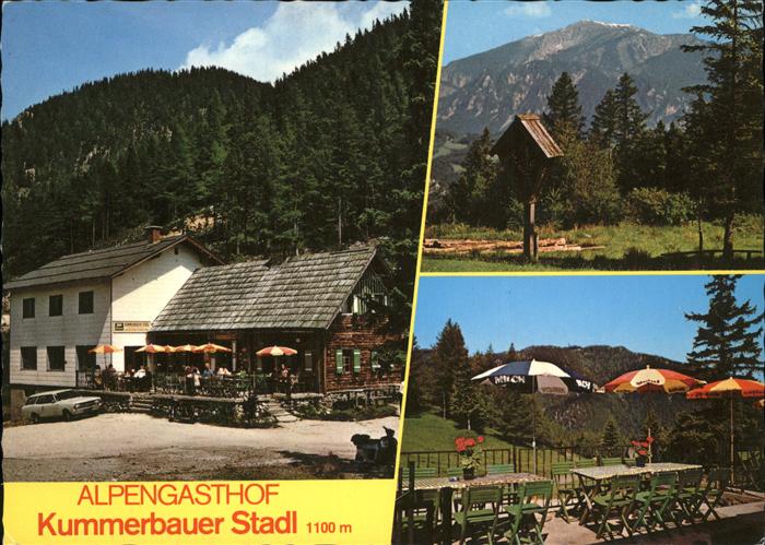 Trattenbach Alpengasthof Kummerbauer Stadl Terrasse Wegekreuz Alpenblick