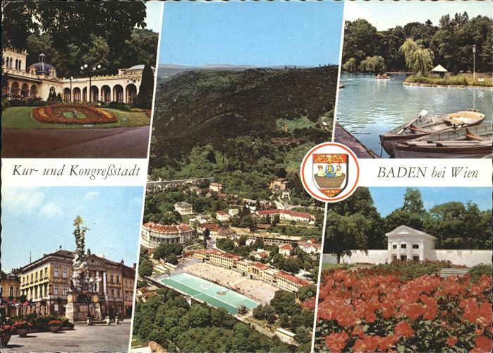 Baden Wien Blumenuhr Casino Fliegeraufnahme Thermalbad Dobelhoffpark Pestsaeule