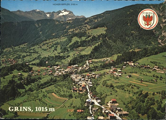 Grins Oesterreich Fliegeraufnahme Hoehenluftkurort Parseier Hoher Riffler Wappen