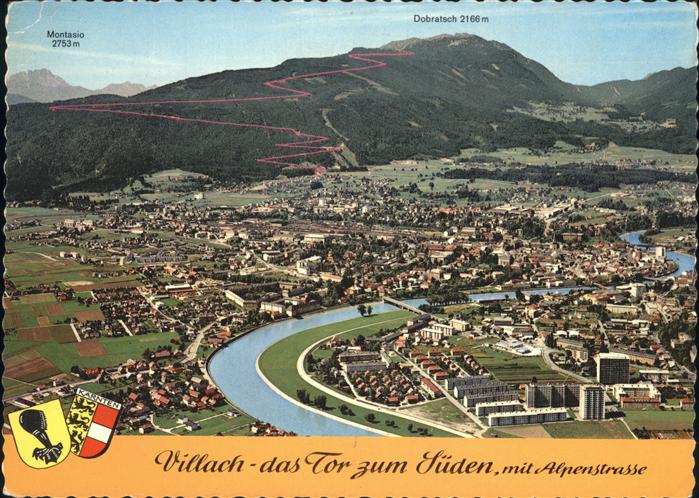 Villach Kaernten Villacher Alpenstrasse Dobratsch Wappen Fliegeraufnahme