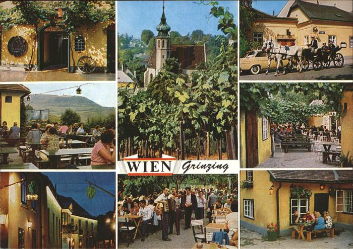 Grinzing Wien Teilansichten Kirche Pferdekutsche Gartenwirtschaft