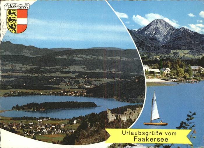 Faakersee Panorama mit Ruine Altfinkenstein Faak Insel und Mittagskogel