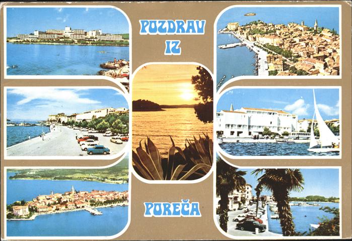Porec Teilansichten Fliegeraufnahme Hafen Segelboot Abendstimmung