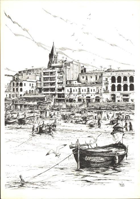 Palamos Pescadores Puerto Iglesia Kuenstlerkarte