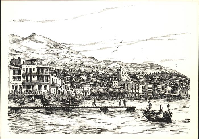 Port de la Selva Vista parcial Pescadores Puerto Kuenstlerkarte