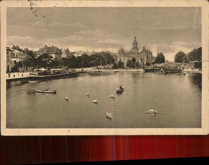 Muelhausen Elsass Hauptpost Rhein Rhone Kanal Boot Kahn S