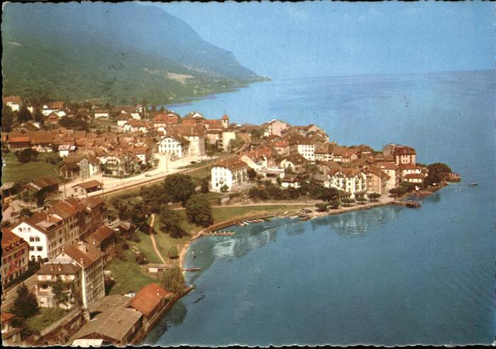Saint-Gingolph Haute Savoie Vue aerienne sur la Ville et Lac Leman